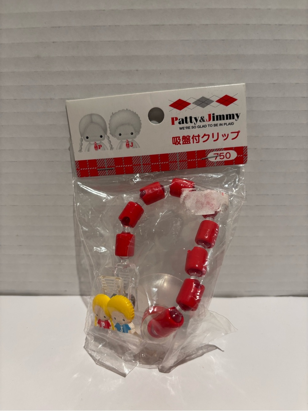 Retro 1998 Sanrio PATTY & JIMMY Red Beaded Window Suction Clip Vintage Japan